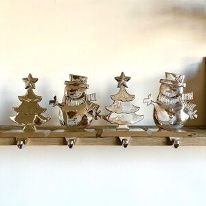 Chrome Christmas Tree Snowman Stocking Hooks set of 4